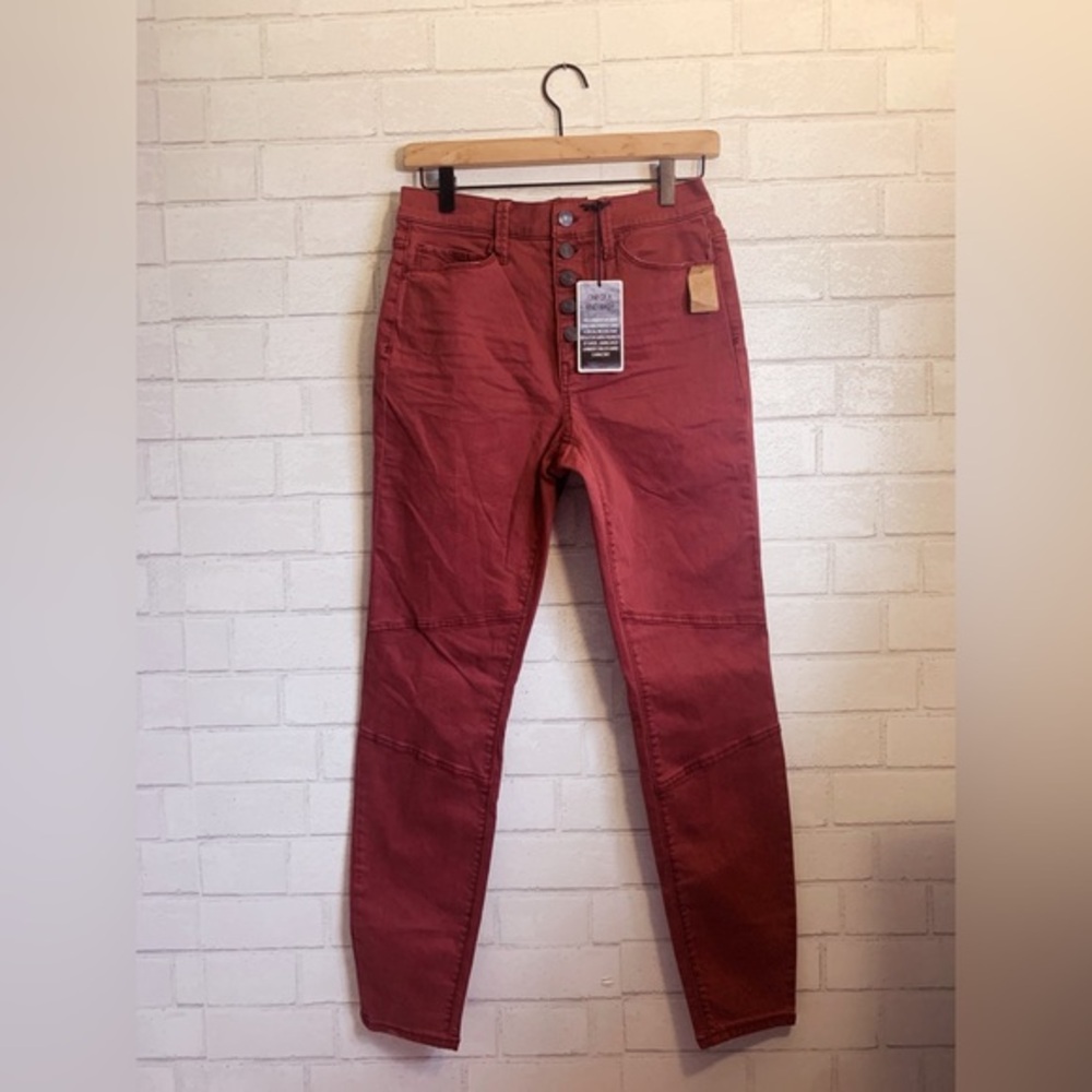 New Mudd Women's Juniors Brick Red Button Fly High Rise Skinny Jeans 7/8